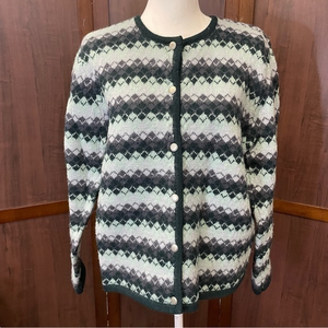 Vintage Karen‎ Scott Pure Wool Fair Isle Cardigan Sweater Large